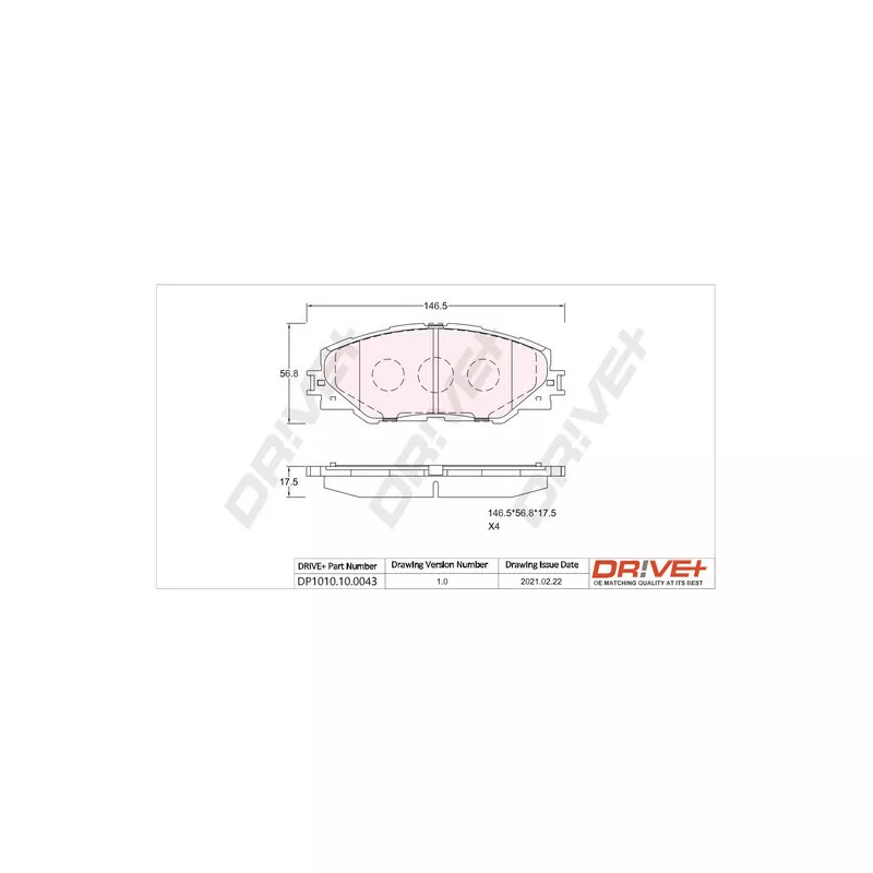 Jeu de 4 plaquettes de frein avant Dr!ve+ DP1010.10.0043