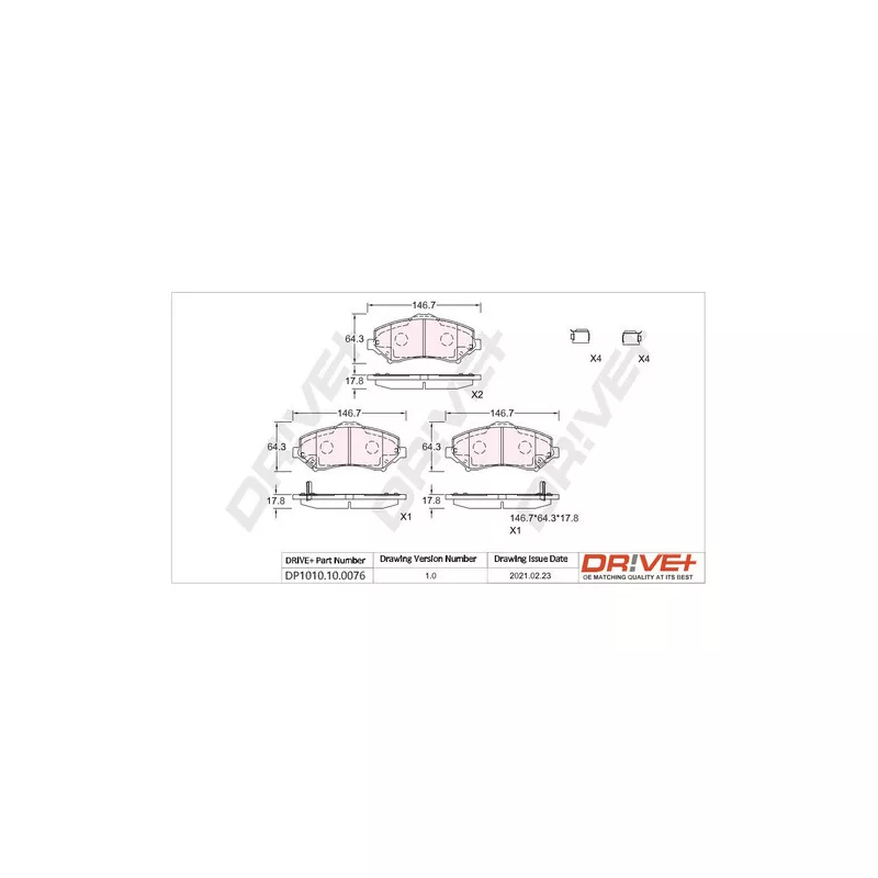 Jeu de 4 plaquettes de frein avant Dr!ve+ DP1010.10.0076