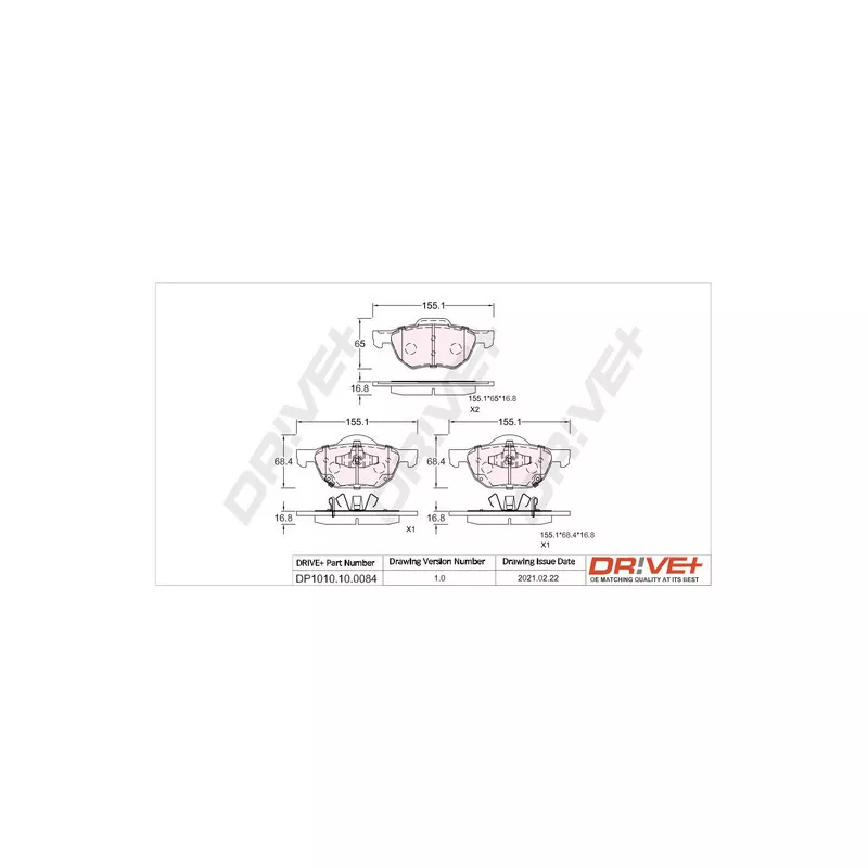 Jeu de 4 plaquettes de frein avant Dr!ve+ DP1010.10.0084