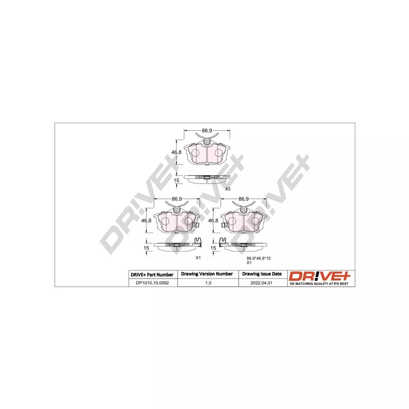 Jeu de 4 plaquettes de frein arrière Dr!ve+ DP1010.10.0092