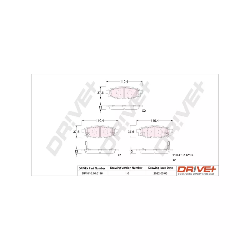 Jeu de 4 plaquettes de frein arrière Dr!ve+ DP1010.10.0116