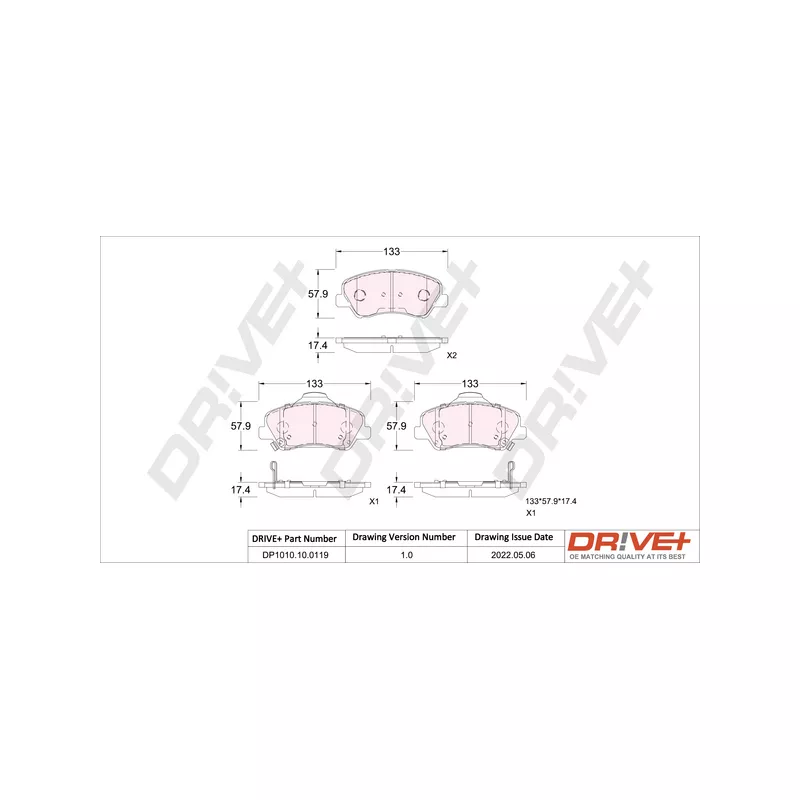 Jeu de 4 plaquettes de frein avant Dr!ve+ DP1010.10.0119