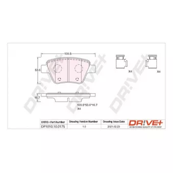 Jeu de 4 plaquettes de frein arrière Dr!ve+ DP1010.10.0175