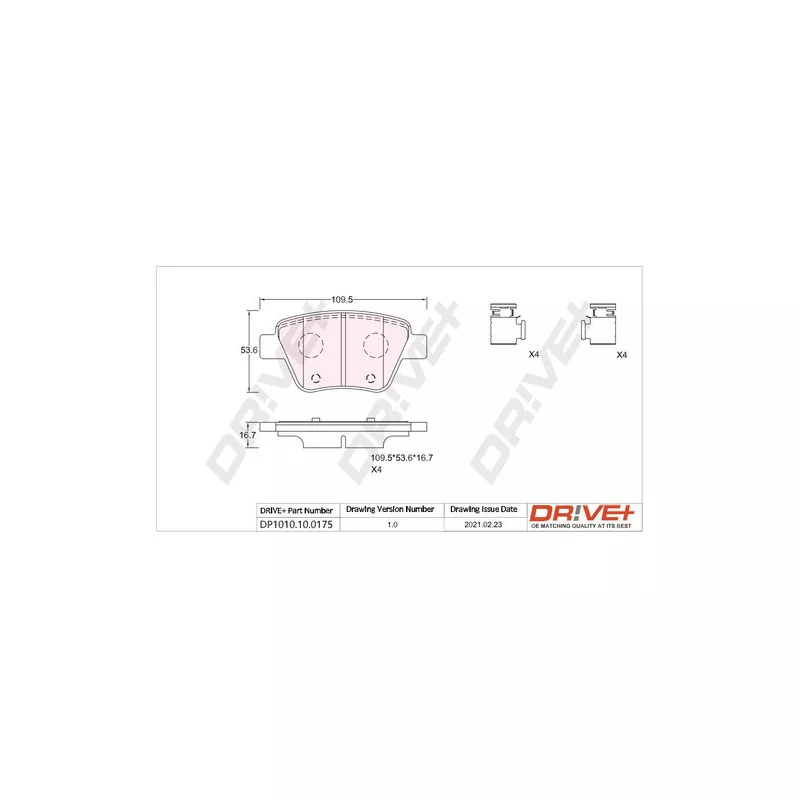 Jeu de 4 plaquettes de frein arrière Dr!ve+ DP1010.10.0175