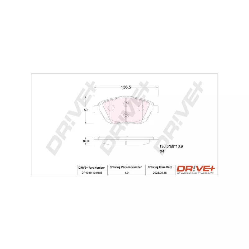 Jeu de 4 plaquettes de frein avant Dr!ve+ DP1010.10.0188