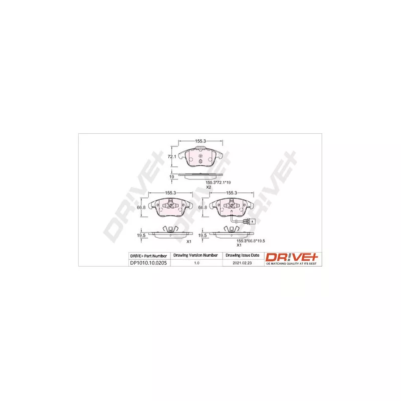 Jeu de 4 plaquettes de frein avant Dr!ve+ DP1010.10.0205