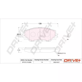 Jeu de 4 plaquettes de frein avant Dr!ve+ DP1010.10.0209