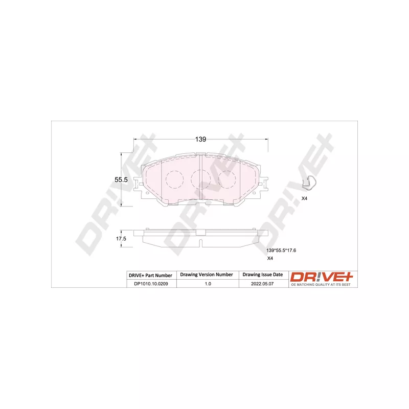 Jeu de 4 plaquettes de frein avant Dr!ve+ DP1010.10.0209