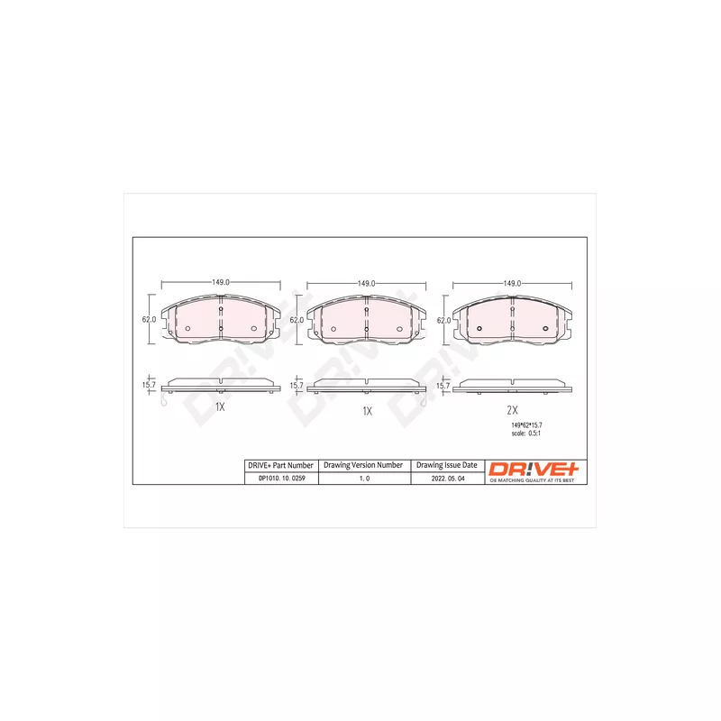 Jeu de 4 plaquettes de frein avant Dr!ve+ DP1010.10.0259