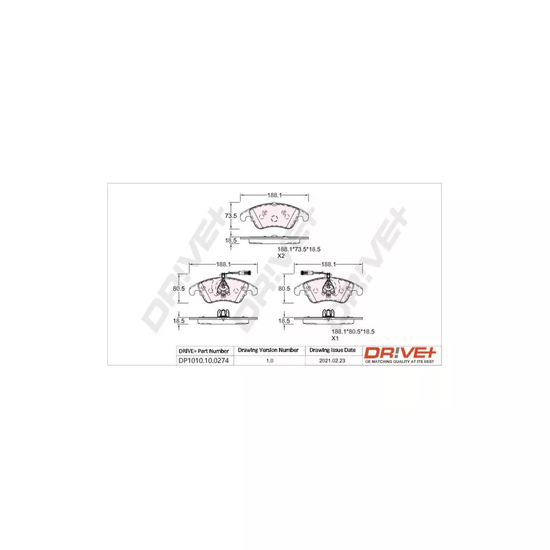 Jeu de 4 plaquettes de frein avant Dr!ve+ DP1010.10.0274
