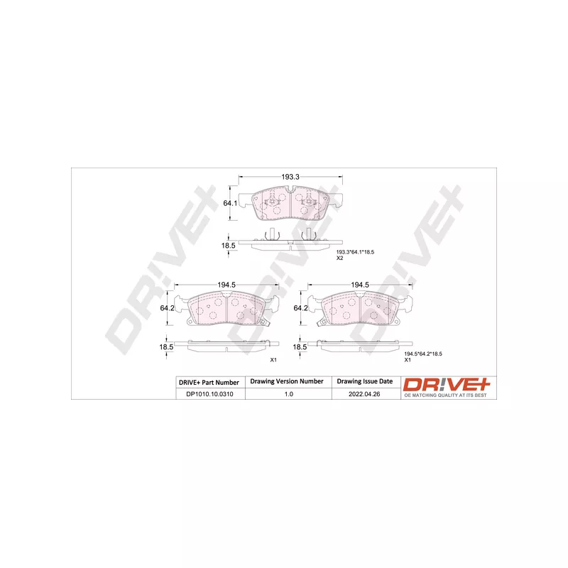 Jeu de 4 plaquettes de frein avant Dr!ve+ DP1010.10.0310