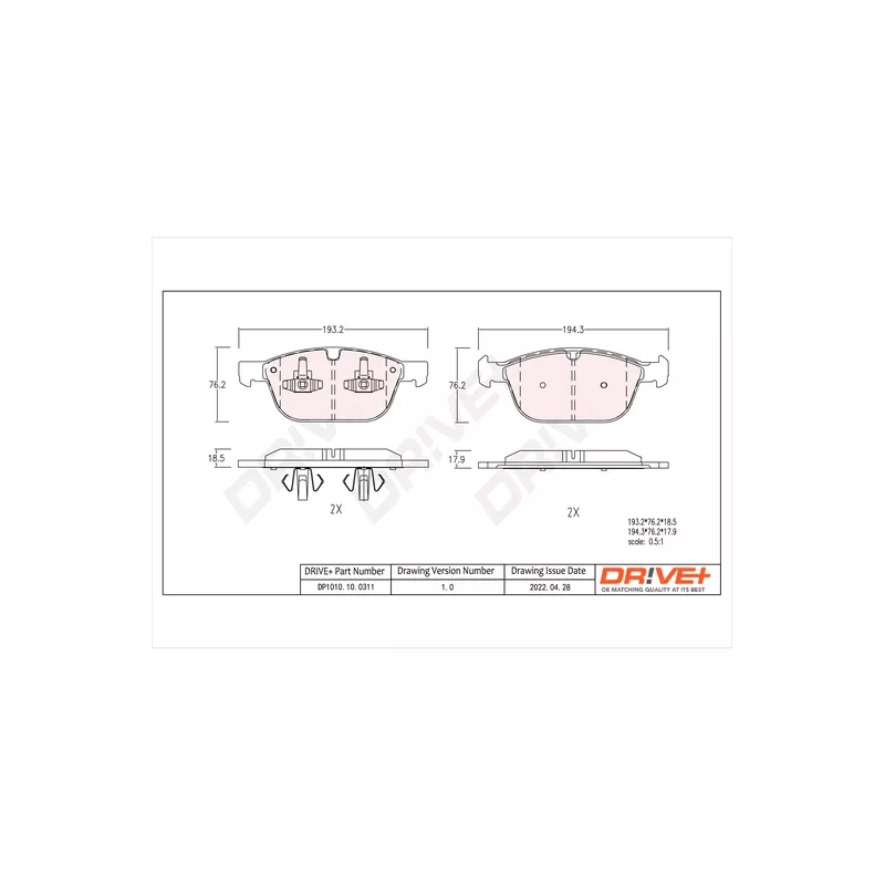 Jeu de 4 plaquettes de frein avant Dr!ve+ DP1010.10.0311