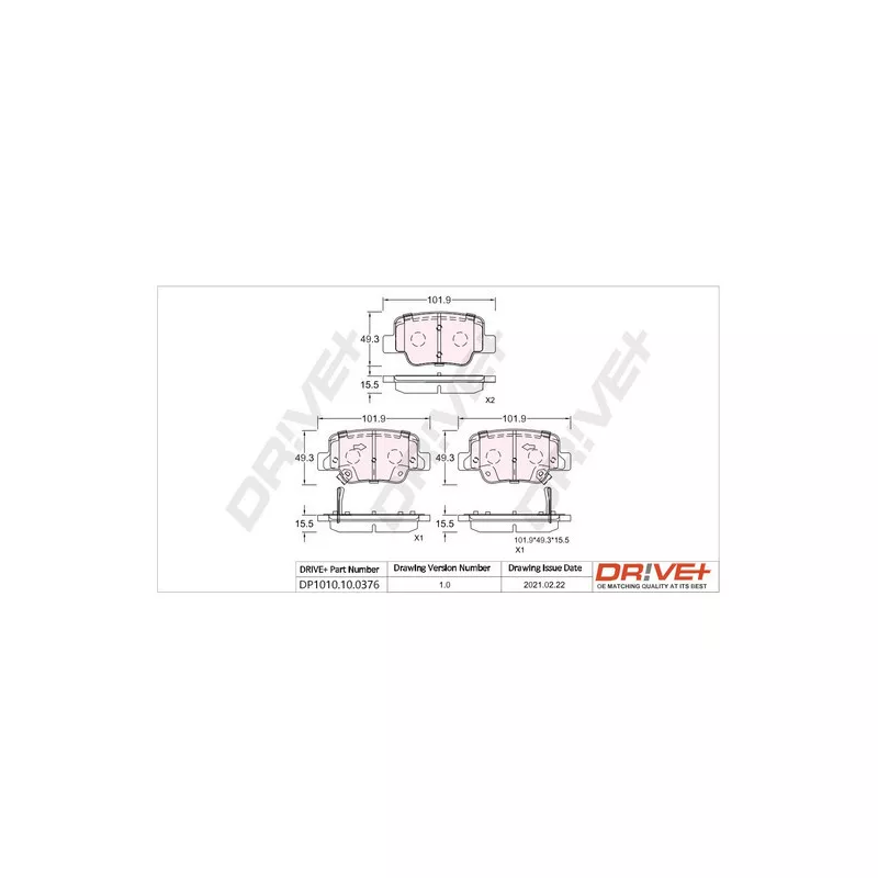 Jeu de 4 plaquettes de frein arrière Dr!ve+ DP1010.10.0376