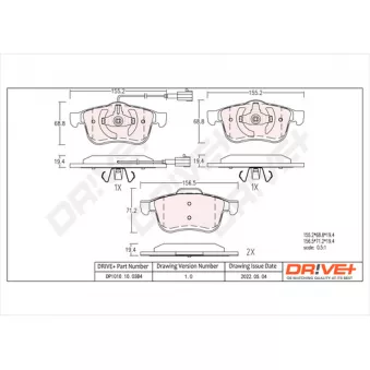 Jeu de 4 plaquettes de frein avant Dr!ve+ DP1010.10.0384