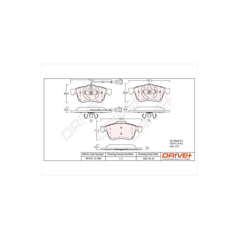 Jeu de 4 plaquettes de frein avant Dr!ve+ DP1010.10.0384