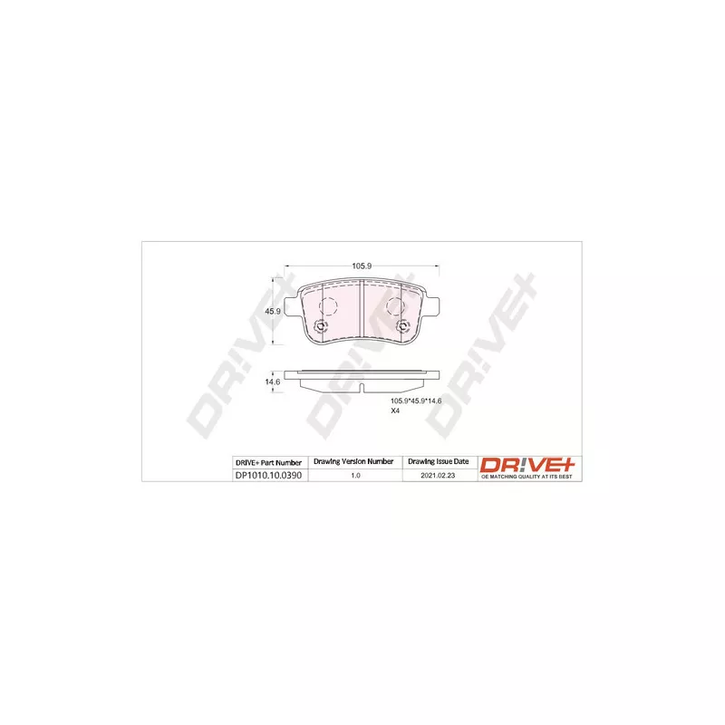 Jeu de 4 plaquettes de frein arrière Dr!ve+ DP1010.10.0390