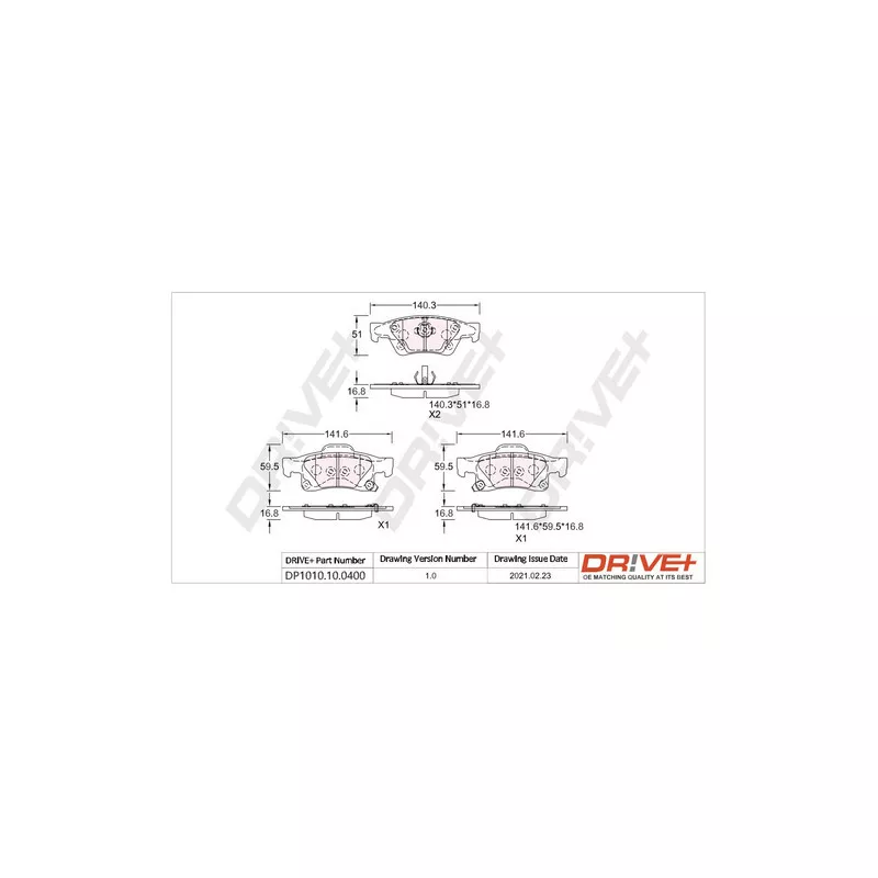 Jeu de 4 plaquettes de frein arrière Dr!ve+ DP1010.10.0400