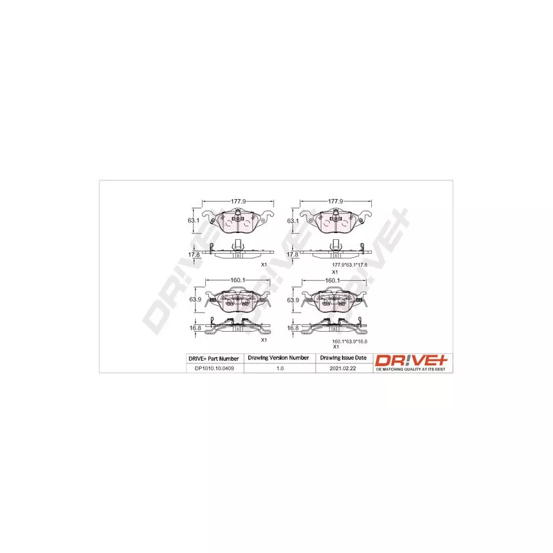 Jeu de 4 plaquettes de frein avant Dr!ve+ DP1010.10.0409