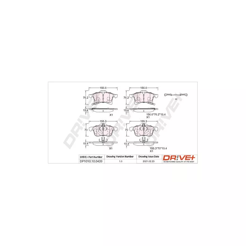Jeu de 4 plaquettes de frein avant Dr!ve+ DP1010.10.0439