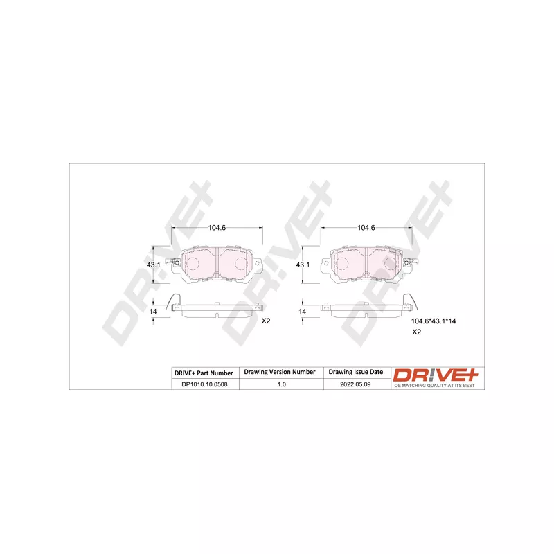 Jeu de 4 plaquettes de frein arrière Dr!ve+ DP1010.10.0508