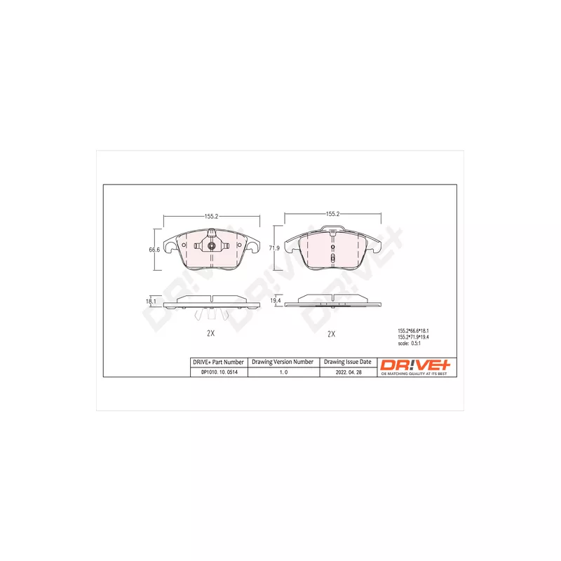 Jeu de 4 plaquettes de frein avant Dr!ve+ DP1010.10.0514