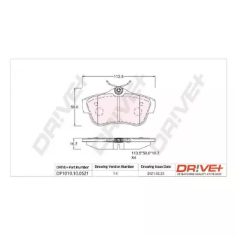 Jeu de 4 plaquettes de frein arrière Dr!ve+ DP1010.10.0521