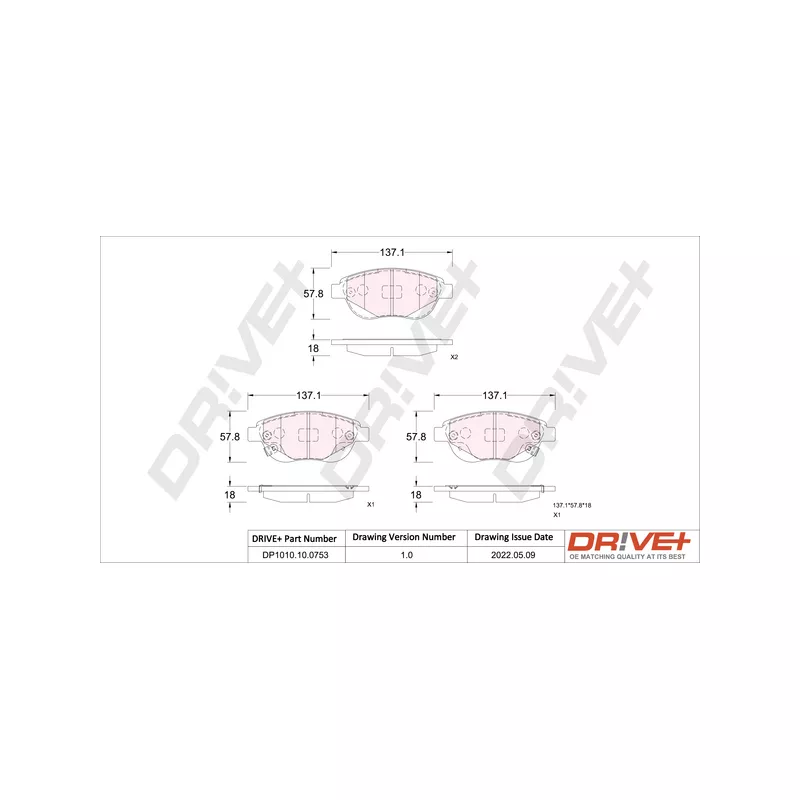Jeu de 4 plaquettes de frein avant Dr!ve+ DP1010.10.0753