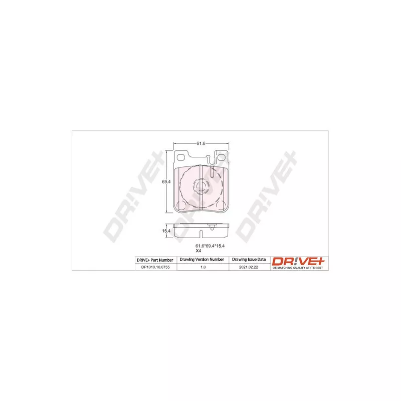 Jeu de 4 plaquettes de frein arrière Dr!ve+ DP1010.10.0755
