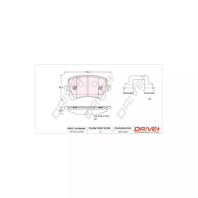 Jeu de 4 plaquettes de frein arrière Dr!ve+ DP1010.10.0760