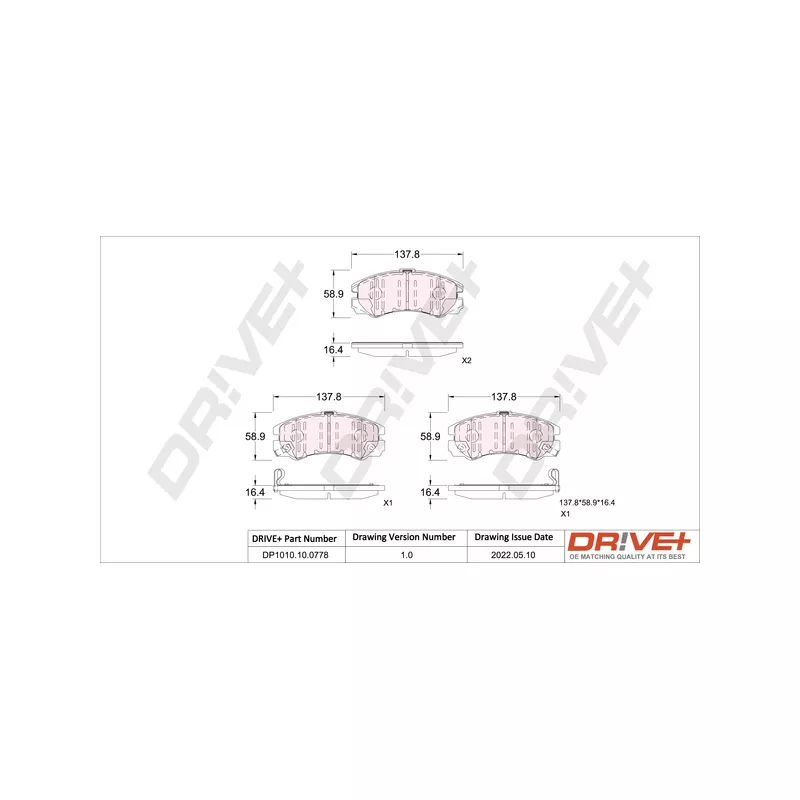 Jeu de 4 plaquettes de frein avant Dr!ve+ DP1010.10.0778