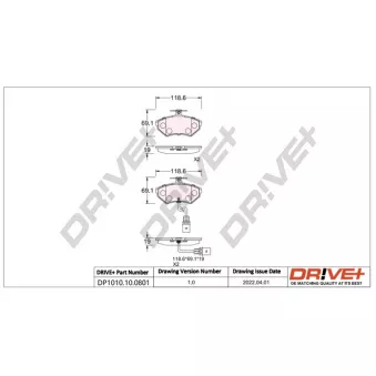 Jeu de 4 plaquettes de frein avant Dr!ve+ DP1010.10.0801
