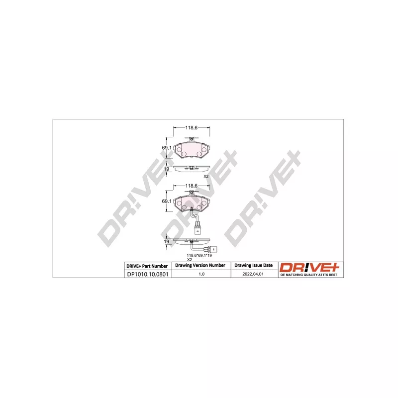 Jeu de 4 plaquettes de frein avant Dr!ve+ DP1010.10.0801