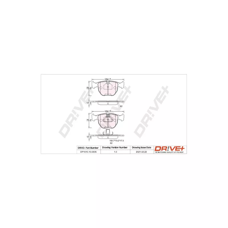 Jeu de 4 plaquettes de frein avant Dr!ve+ DP1010.10.0805