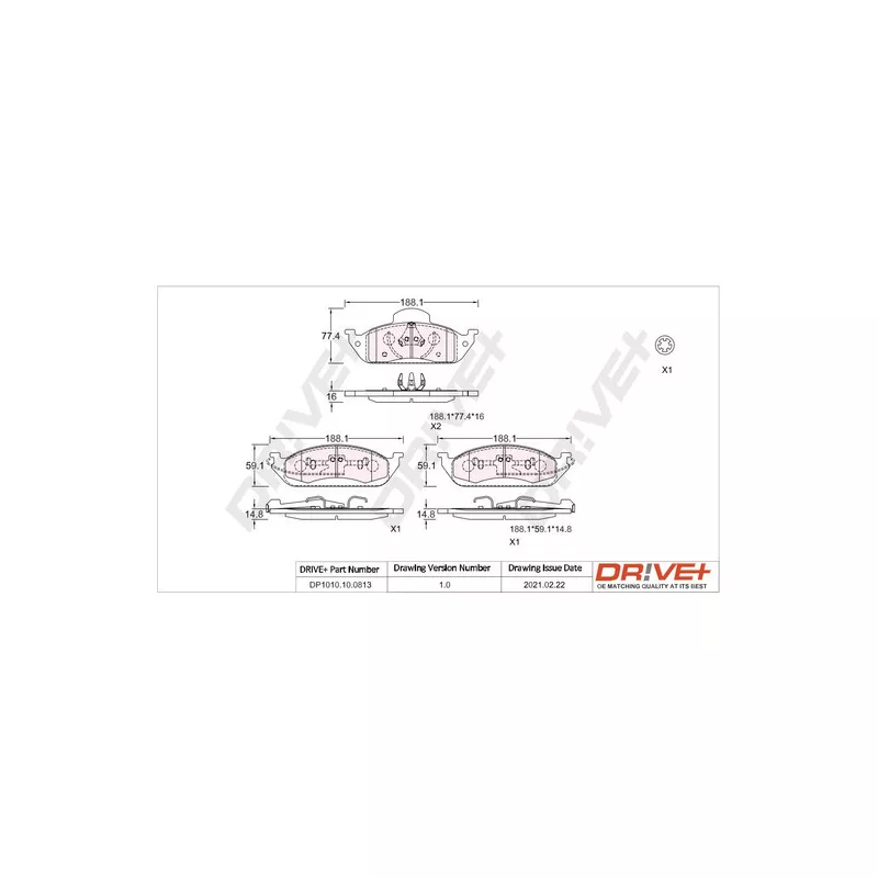 Jeu de 4 plaquettes de frein avant Dr!ve+ DP1010.10.0813