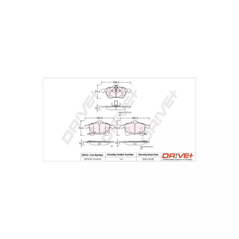 Jeu de 4 plaquettes de frein avant Dr!ve+ DP1010.10.0814