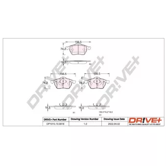 Jeu de 4 plaquettes de frein avant Dr!ve+ DP1010.10.0818