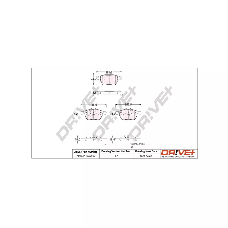 Jeu de 4 plaquettes de frein avant Dr!ve+ DP1010.10.0818