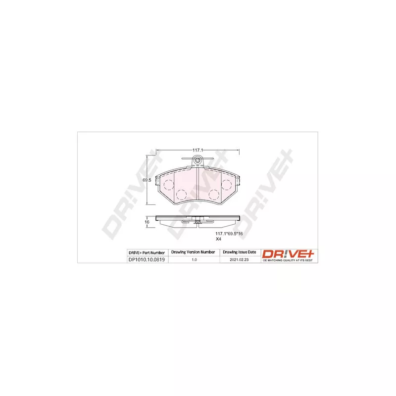 Jeu de 4 plaquettes de frein avant Dr!ve+ DP1010.10.0819