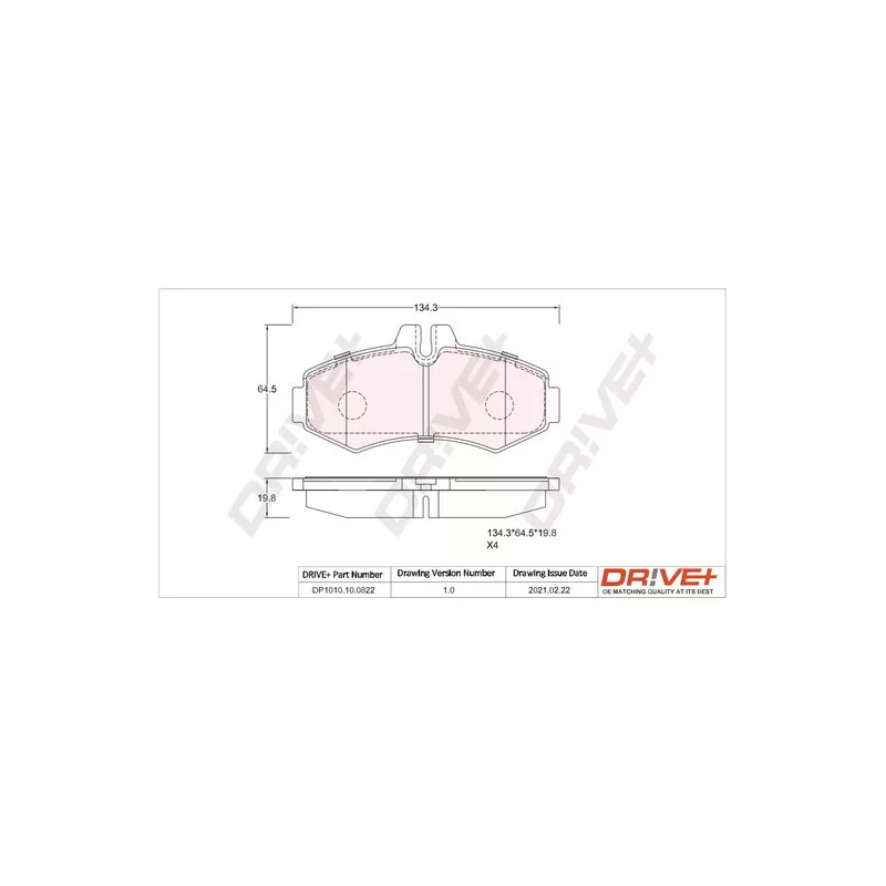 Jeu de 4 plaquettes de frein avant Dr!ve+ DP1010.10.0822