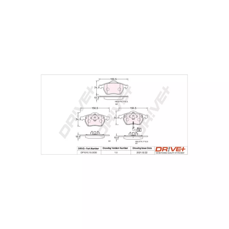 Jeu de 4 plaquettes de frein avant Dr!ve+ DP1010.10.0830