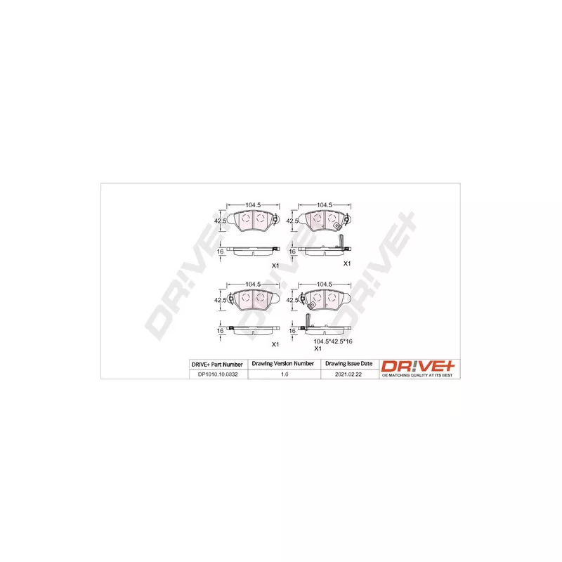 Jeu de 4 plaquettes de frein arrière Dr!ve+ DP1010.10.0832