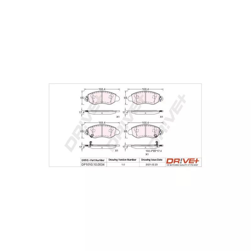 Jeu de 4 plaquettes de frein avant Dr!ve+ DP1010.10.0834