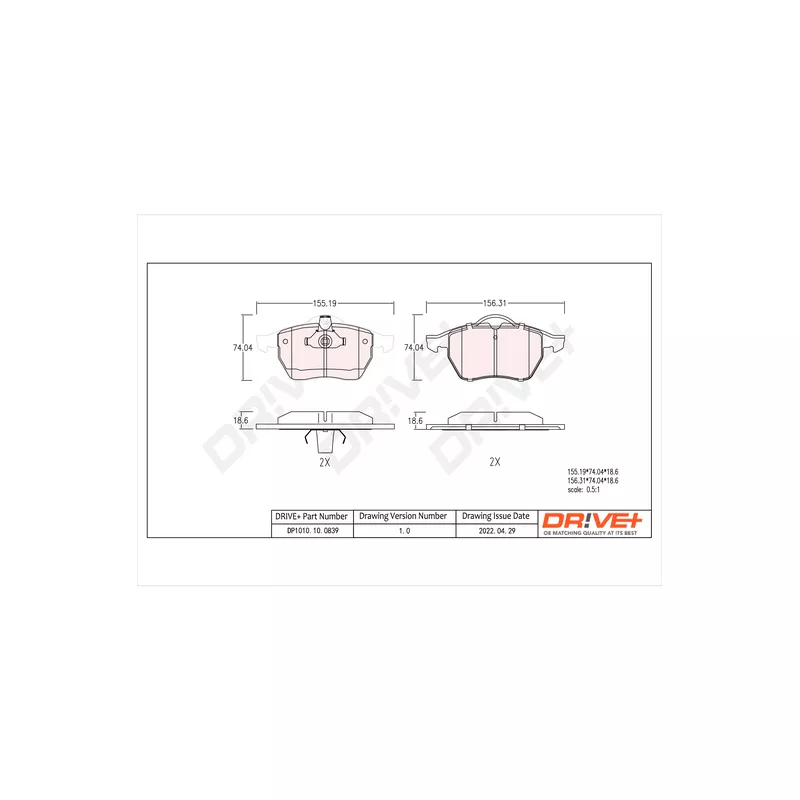 Jeu de 4 plaquettes de frein avant Dr!ve+ DP1010.10.0839