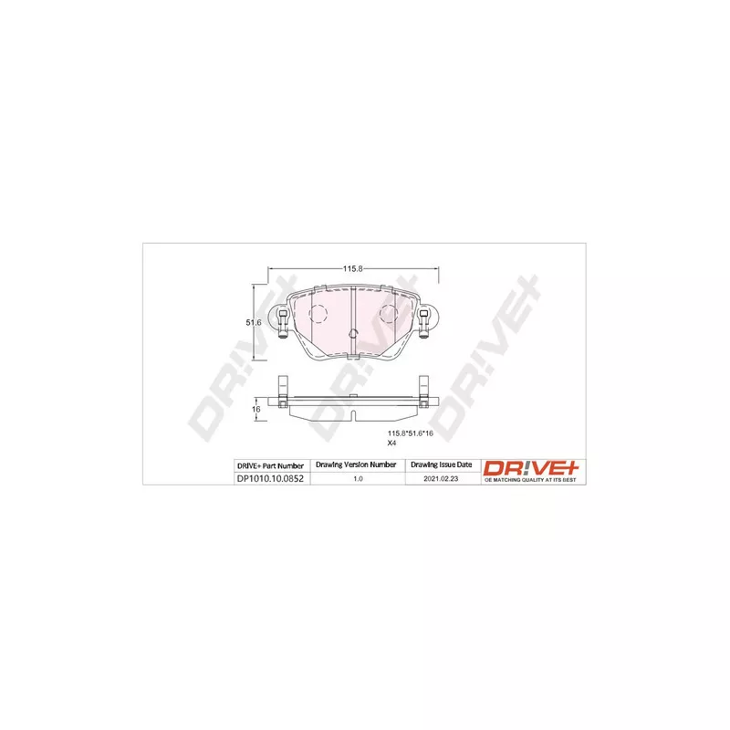Jeu de 4 plaquettes de frein arrière Dr!ve+ DP1010.10.0852
