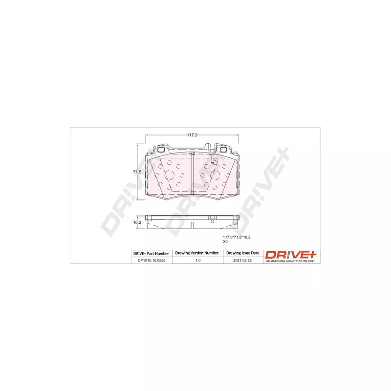 Jeu de 4 plaquettes de frein arrière Dr!ve+ DP1010.10.0855