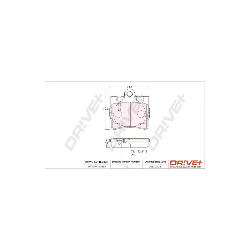 Jeu de 4 plaquettes de frein arrière Dr!ve+ DP1010.10.0858