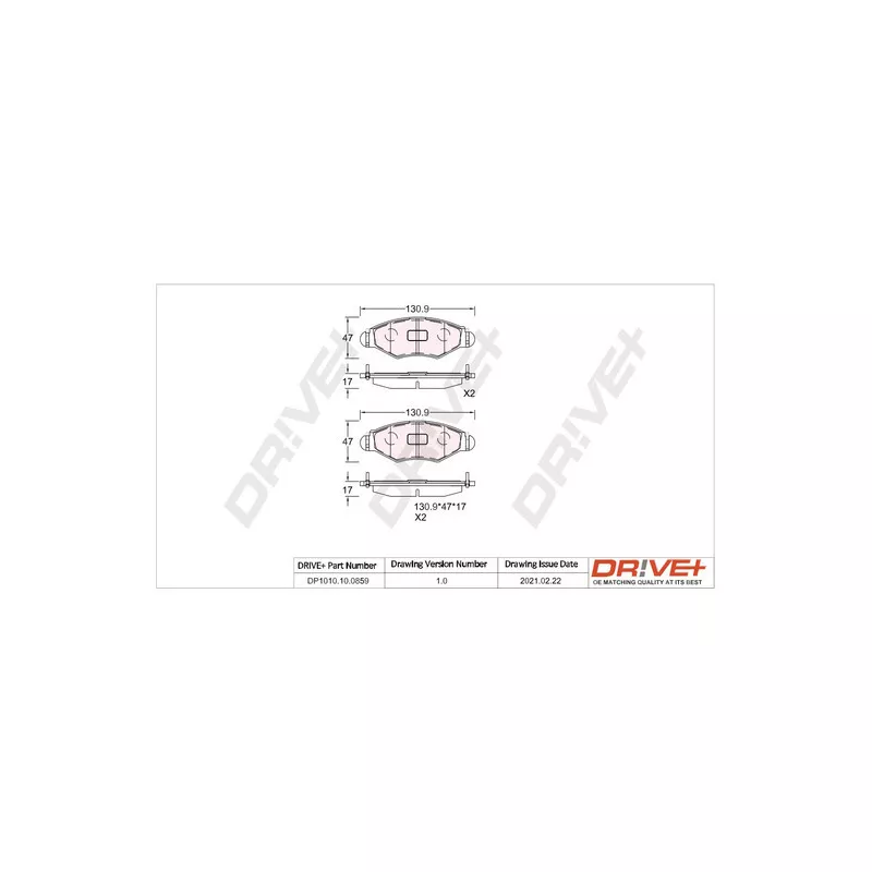 Jeu de 4 plaquettes de frein avant Dr!ve+ DP1010.10.0859