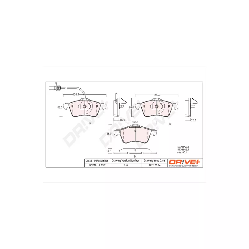 Jeu de 4 plaquettes de frein avant Dr!ve+ DP1010.10.0862