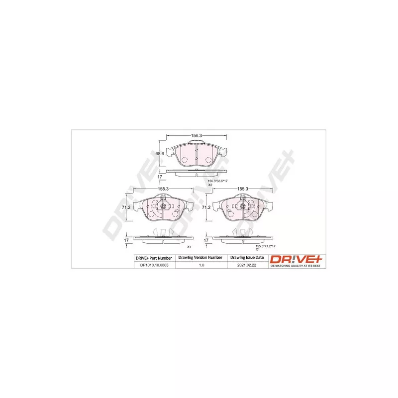 Jeu de 4 plaquettes de frein avant Dr!ve+ DP1010.10.0863