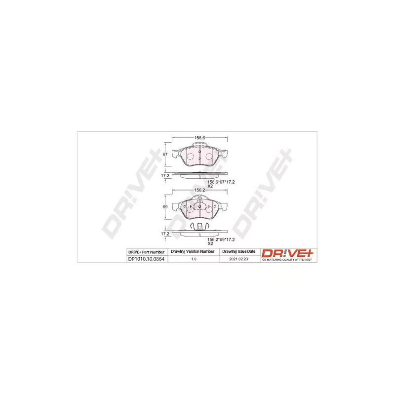 Jeu de 4 plaquettes de frein avant Dr!ve+ DP1010.10.0864